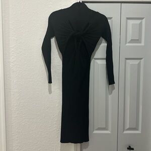 Dream architect black body con textured twist cut out dress midi